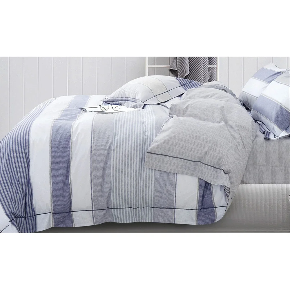 Wilhelm Blue Striped 100% Cotton Reversible Comforter Set Queen 3 Piece